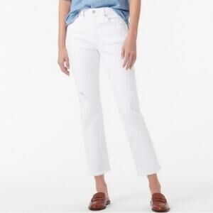 J. Crew Petite Slim Boyfriend Jean in White 29 Tall Distressed Crop Denim Summer